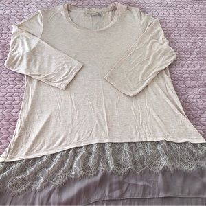 LOGO BY LORI GOLDSTEIN 3/4 Sleeve Top w/Lace Satin Hem